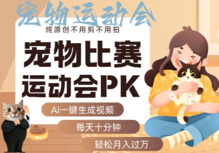 AI一键生成宠物比赛运动会PK视频，纯原创不用剪不用拍，每天十分钟，轻松月入过1W+-HEIXXXMI
