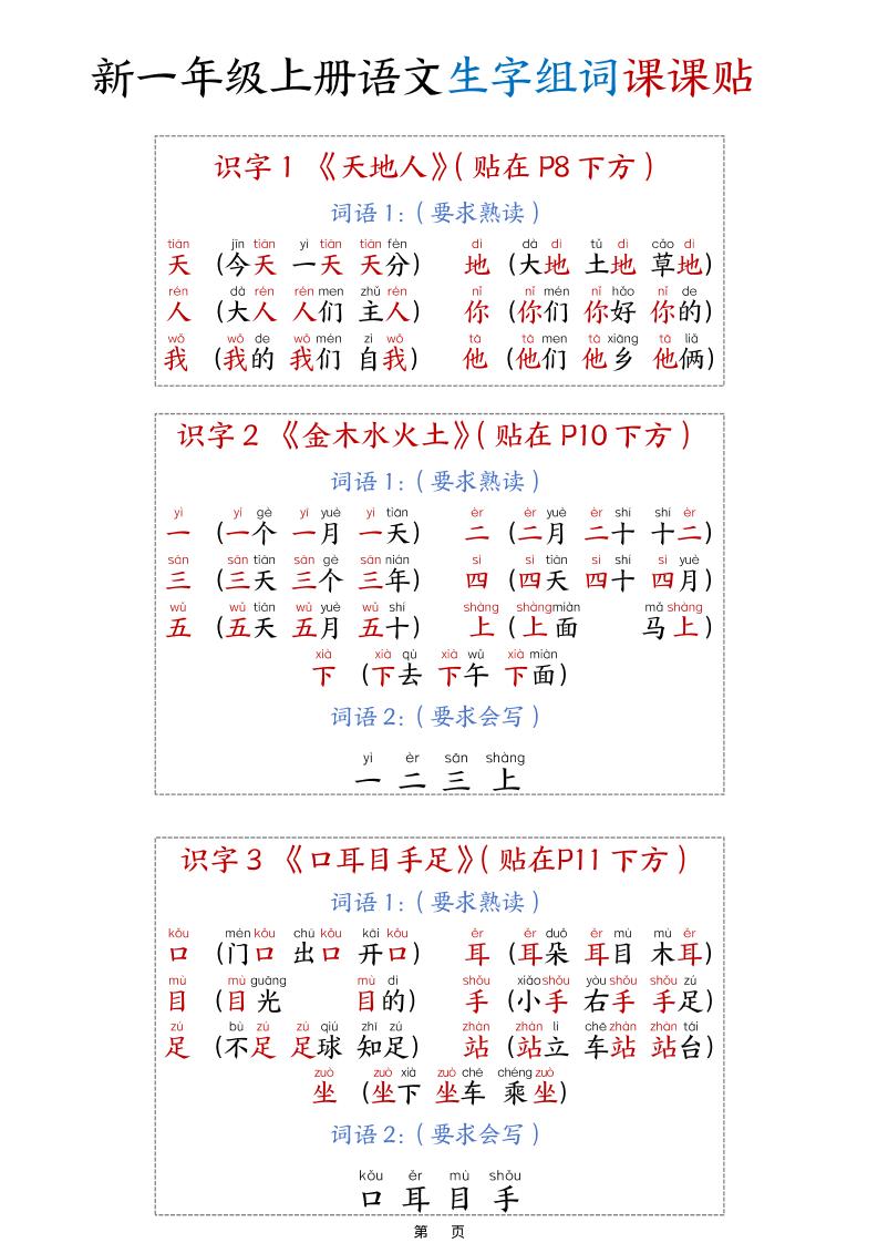 新一上语文生字组词课课贴15页-HEIXXXMI
