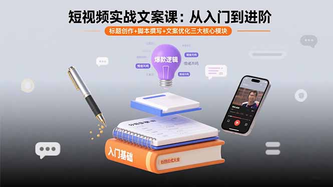短视频实战文案课：从入门到进阶 标题创作+脚本撰写+文案优化三大核心模块-HEIXXXMI