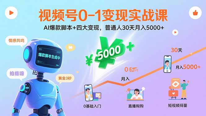 视频号0-1变现实战课：AI爆款脚本+四大变现，普通人30天月入5000+-HEIXXXMI