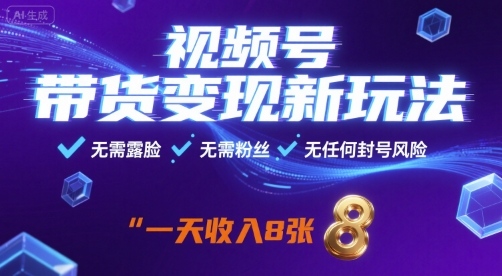 视频号带货变现新玩法，无需露脸，无需粉丝，无任何封号风险，一天收益8张【揭秘】-HEIXXXMI