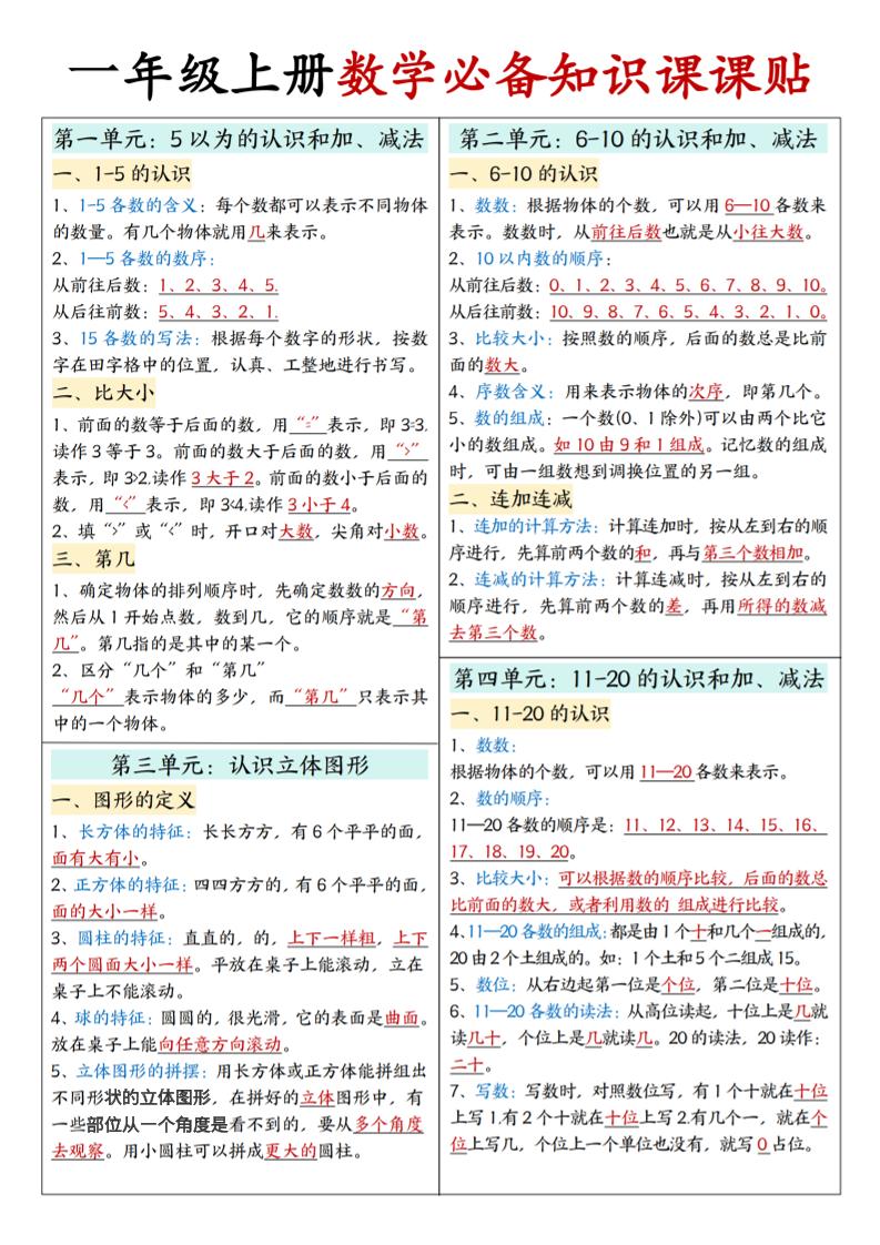 25秋一年级上册人教版数学【必备知识课课贴】-HEIXXXMI