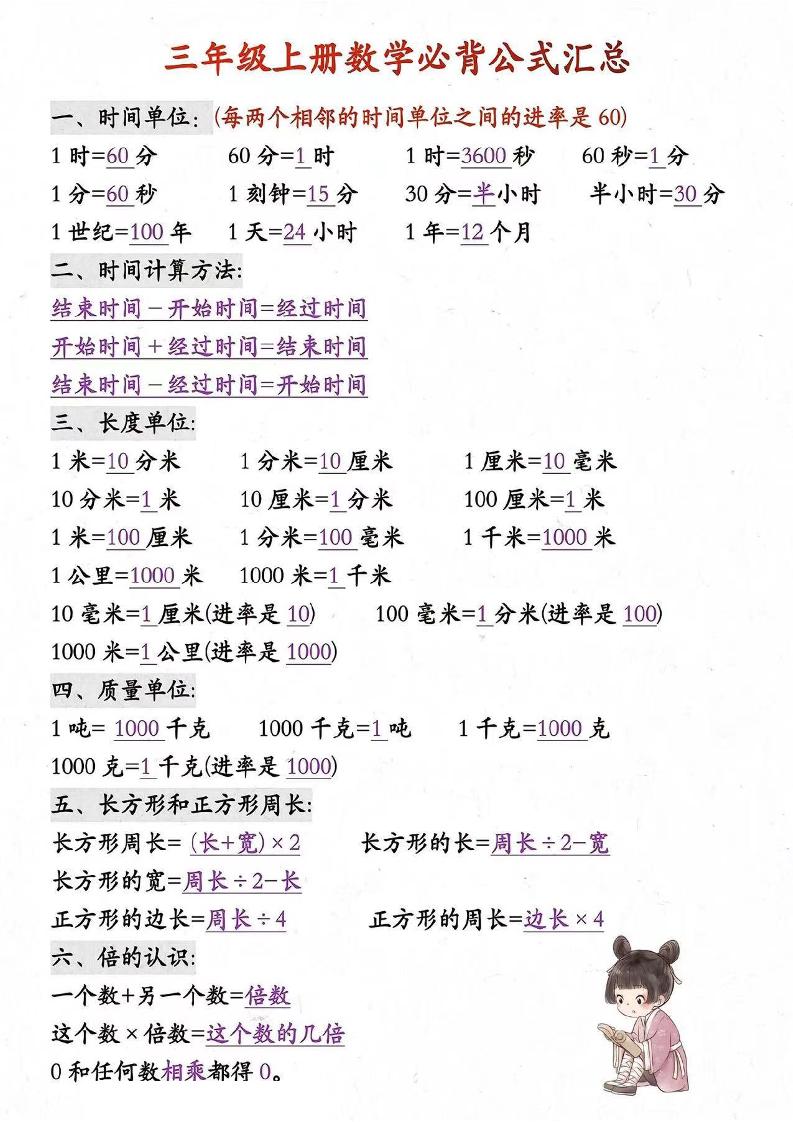 三年级上册数学必背知识汇总-HEIXXXMI