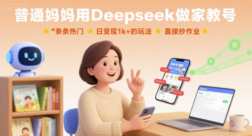 普通妈妈用Deepseek做家教号，条条热门，日变现1k+的玩法，直接抄作业-HEIXXXMI