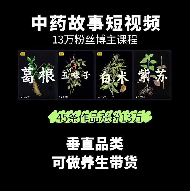 图片[1]-中草药养生赛道：AI文案+故事模板+橱带货，45条作品涨粉13w+单月变现1万+-HEIXXXMI