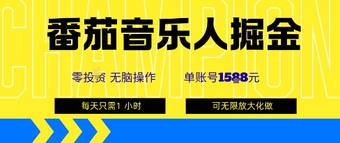 番茄音乐人掘金，单账号最高可撸1k+，可无限矩阵去做，零投入-HEIXXXMI