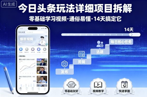 今日头条玩法详细项目拆解，零基础学习视频 通俗易懂 14天搞定它-HEIXXXMI