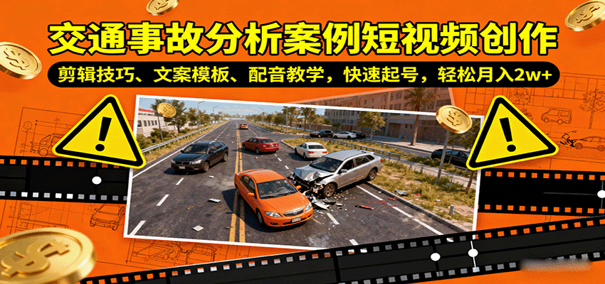 交通事故分析案例短视频创作，剪辑技巧、文案模板、配音教学，快速起号，轻松月入2w+-HEIXXXMI