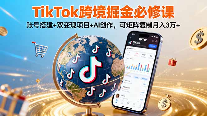 TikTo跨境掘金必修课，账号搭建+双变现项目+AI创作，可矩阵复制月入3万+-HEIXXXMI