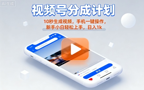 视频号分成计划懒人玩法，10秒生成视频，手机一键操作，新手小白轻松上手，日入1K【揭秘】-HEIXXXMI