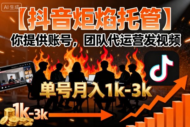 【抖音炬焰托管】你提供账号，团队代运营发视频，单号月入1k+【揭秘】-HEIXXXMI