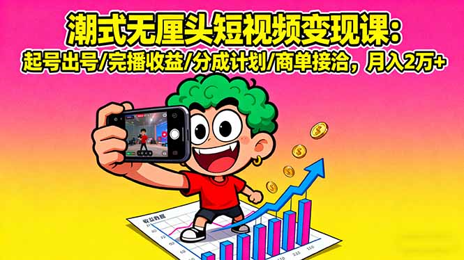 潮式无厘头短视频变现课：起号出号/完播收益/分成计划/商单接洽，月入2万+-HEIXXXMI