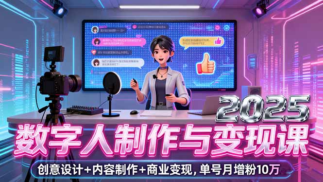 2025数字人制作与变现课，创意设计+内容制作+商业变现，单号月增粉10万+-HEIXXXMI