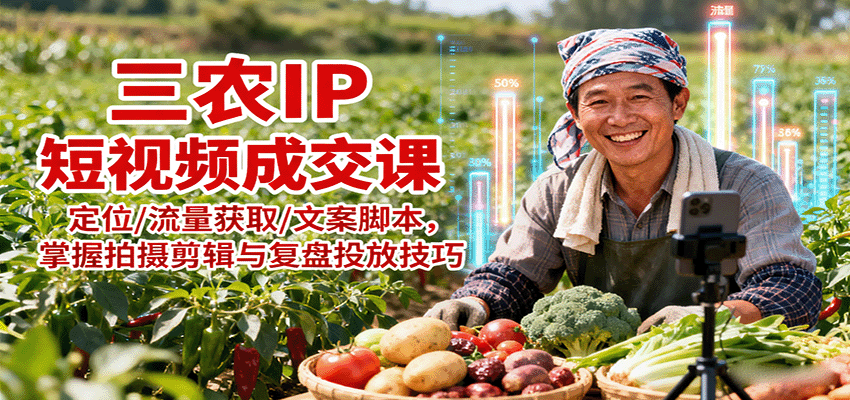 三农IP短视频成交课：定位/流量获取/文案脚本，掌握拍摄剪辑与复盘投放技巧-HEIXXXMI