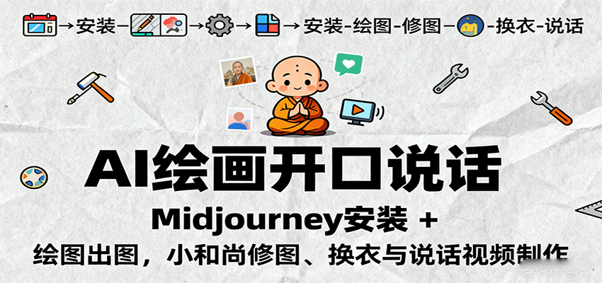 AI绘画开口说话，Midjourney安装 + 绘图出图，小和尚修图、换衣与说话视频制作-HEIXXXMI