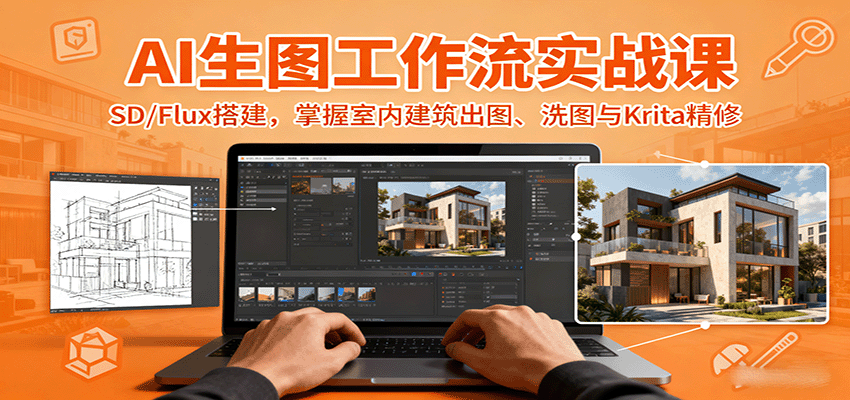 AI生图工作流实战课：SD/Flux搭建，掌握室内建筑出图、洗图与Krita精修-HEIXXXMI