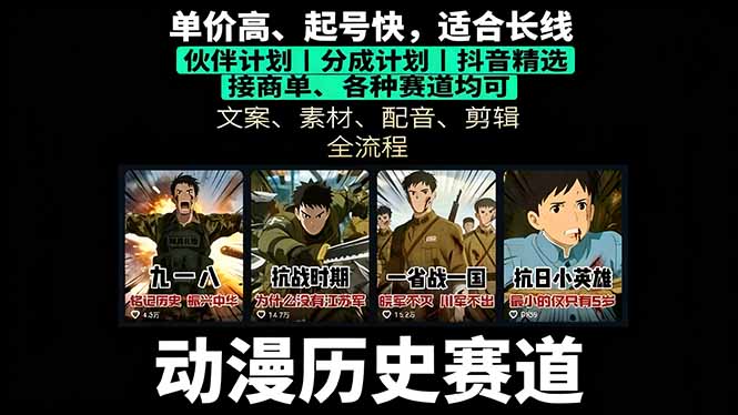 历史动漫赛道撸分成：起号、文案、素材、配音、剪辑，单视频收益破万-HEIXXXMI