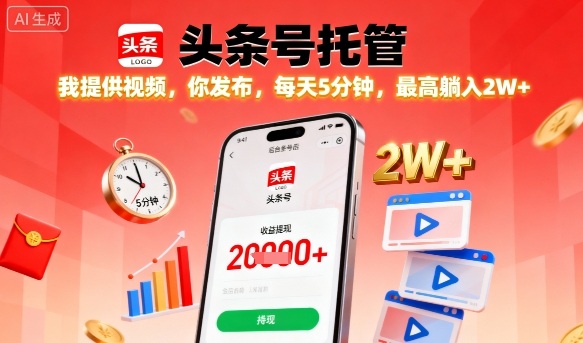 【头条号托管】我提供视频，你发布，每天5分钟，最高躺入2W+【揭秘】-HEIXXXMI