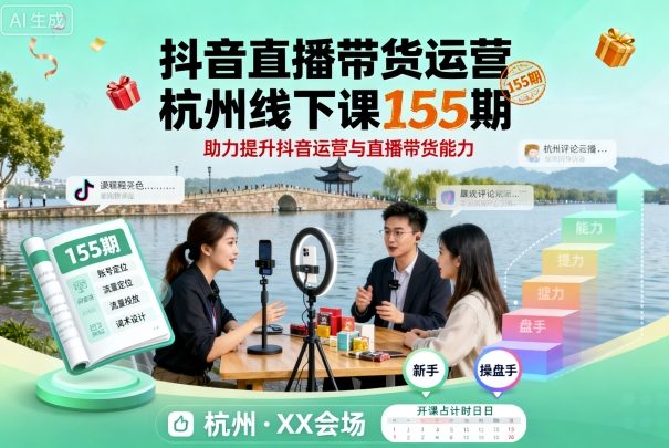 抖音直播带货运营杭州线下课155期，助力提升抖音运营与直播带货能力-HEIXXXMI