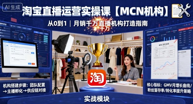 淘宝直播运营实操课【MCN机构】，从0到1做一家月销千W的直播机构-HEIXXXMI