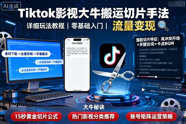 Tiktok影视大牛搬运切片手法，详细玩法教程-HEIXXXMI