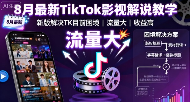 8月最新TikTok影视解说教学，新版解决TK目前困境，流量大，收益高-HEIXXXMI
