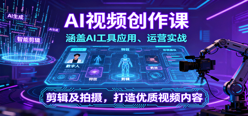 AI视频创作课，涵盖AI工具应用、运营实战、剪辑及拍摄，打造优质视频内容-HEIXXXMI