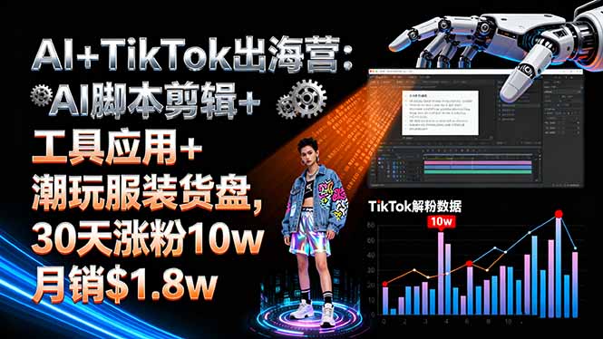 AI+TikTok出海营:AI脚本剪辑+工具应用+潮玩服装货盘,30天涨粉10w月销$1.8w-HEIXXXMI