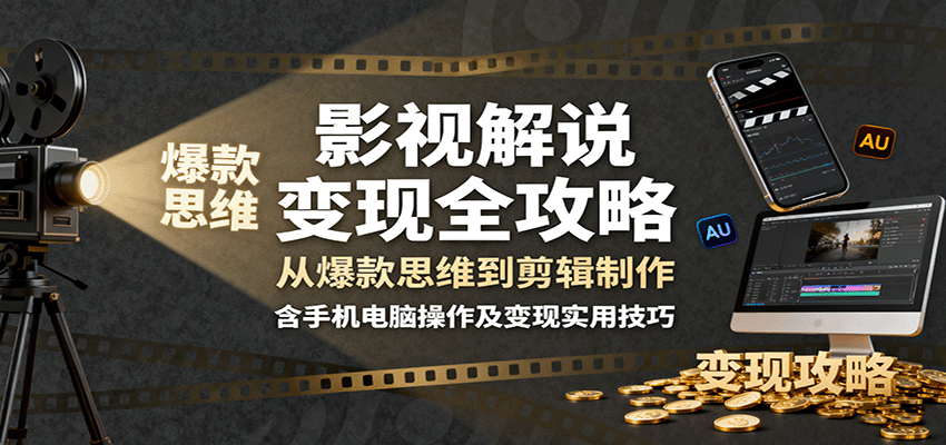 影视解说变现全攻略：从爆款思维到剪辑制作，含手机电脑操作及变现实用技巧-HEIXXXMI