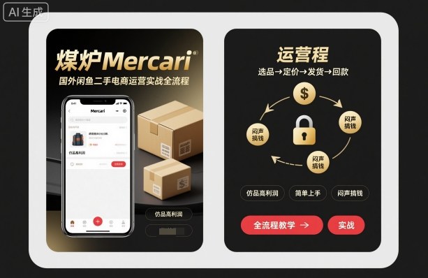 煤炉Mercari国外闲鱼二手电商运营实战全流程，仿品高利润，简单上手，闷声搞钱-HEIXXXMI