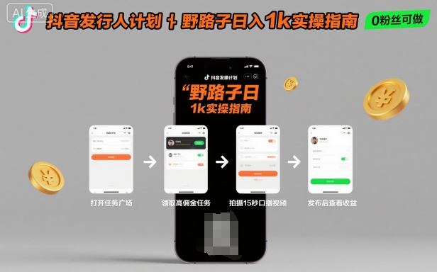 抖音发行人计划全新野路子玩法，随时随地，只要有手机，就能操作，日入1k+【揭秘】-HEIXXXMI
