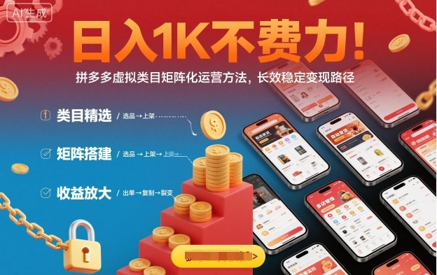 日入1K不费力！拼多多虚拟类目矩阵化运营方法，长效稳定变现路径-HEIXXXMI
