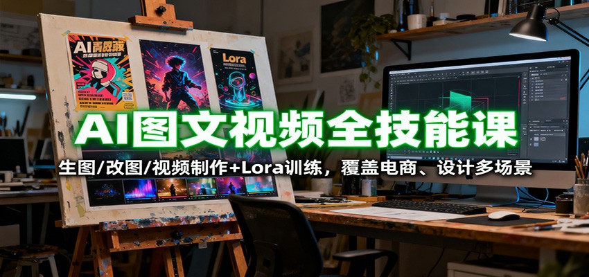 AI图文视频全技能课：生图/改图/视频制作+Lora训练，覆盖电商 、设计多场景-HEIXXXMI