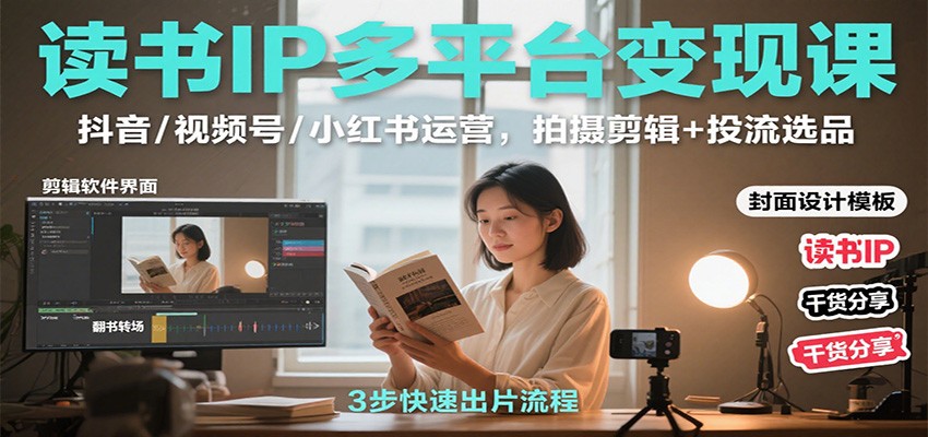 读书IP多平台变现课：抖音/视频号/小红书运营，拍摄剪辑+投流选品-HEIXXXMI