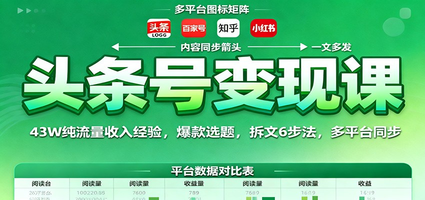 头条号变现课：43W纯流量收入经验，爆款选题，拆文6步法，多平台同步-HEIXXXMI