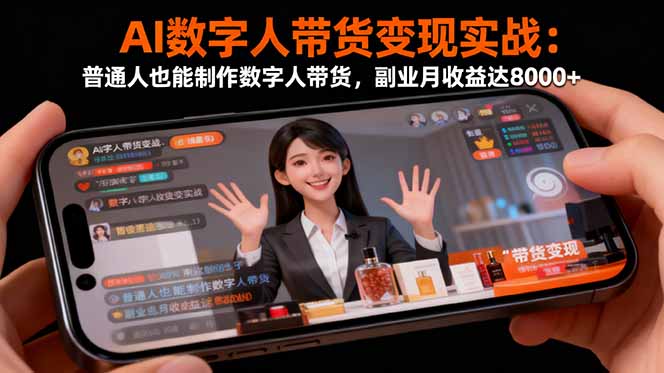 AI数字人带货变现实战：普通人也能制作数字人带货，副业月收益达8000+-HEIXXXMI