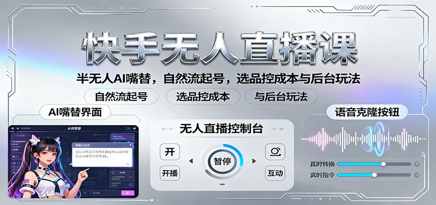 快手无人直播课：半无人AI嘴替，自然流起号，选品控成本与后台玩法-HEIXXXMI