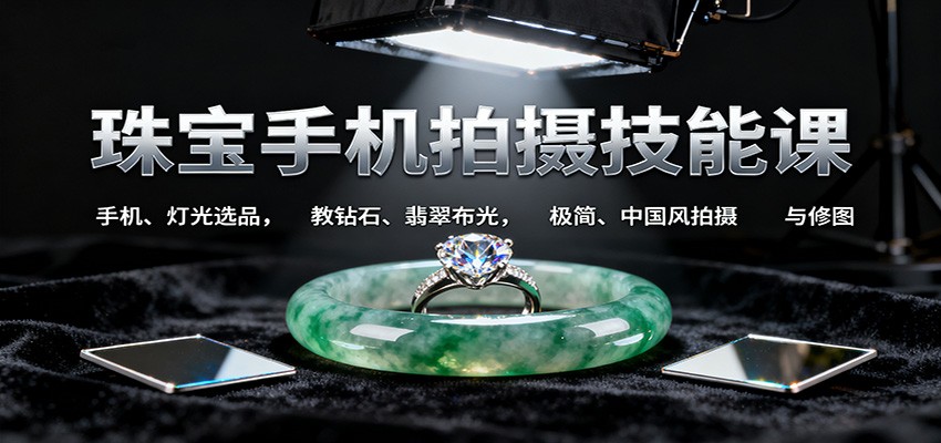 珠宝手机拍摄技能课:手机、 灯光选品，教钻石、翡翠布光，极简、中国风拍摄与修图-HEIXXXMI