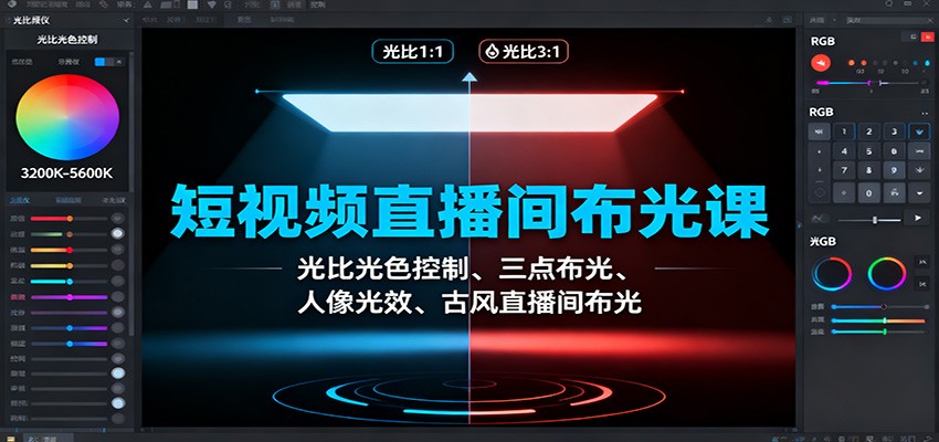 短视频直播间布光课:光比光色控制、三点布光、人像光效、古风直播间布光-HEIXXXMI