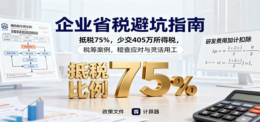 企业省税避坑指南：抵税75%，少交405万所得税，税筹案例，稽查应对与灵活用工-HEIXXXMI
