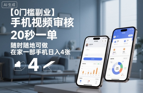【0门槛副业】手机视频审核，20秒一单，随时随地可做，在家一部手机日入4张【揭秘】-HEIXXXMI