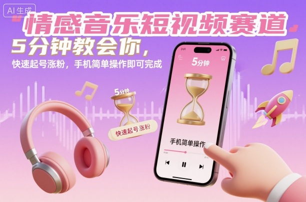 情感音乐短视频赛道，5分钟教会你，快速起号涨粉，手机简单操作即可完成-HEIXXXMI