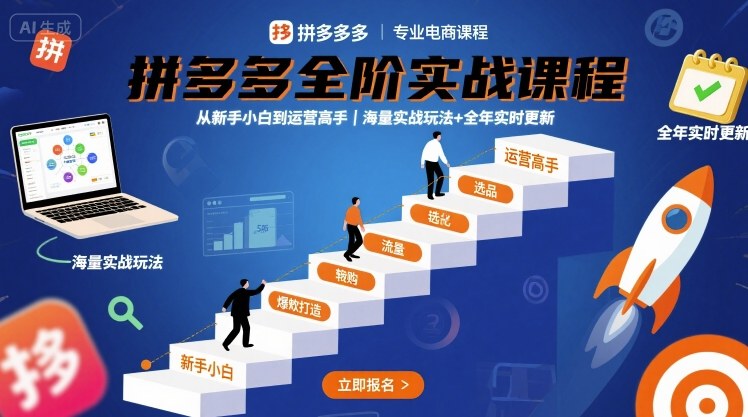 拼多多全阶实战课程，从新手小白到运营高手，海量实战玩法+全年实时更新【2025年10月更新】-HEIXXXMI