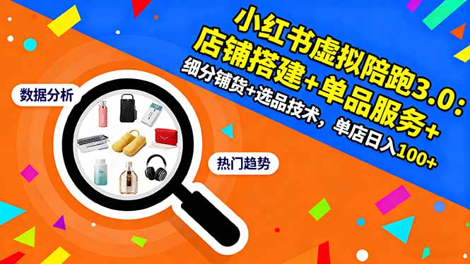 小红书虚拟陪跑3.0：店铺搭建+单品服务+细分铺货+选品技术，单店日入100+-HEIXXXMI