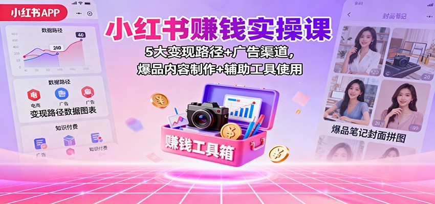 小红书赚钱实操课：5大变现路径+广告渠道，爆品内容制作+辅助工具使用-HEIXXXMI