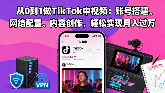 从0到1做TikTok中视频：账号搭建、网络配置、内容创作，轻松实现月入过万-HEIXXXMI