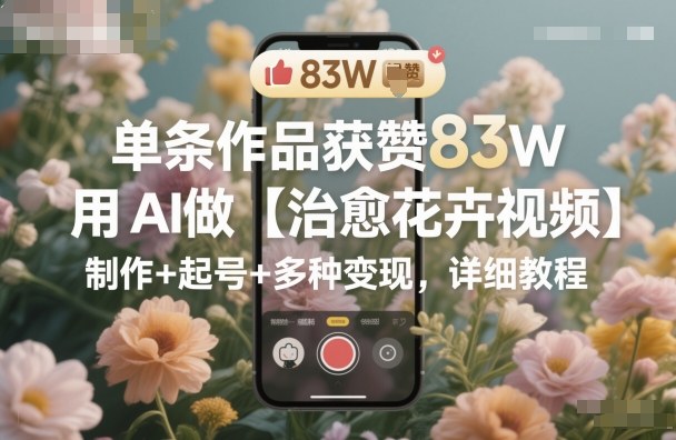 单条作品获赞83W，用AI做【治愈花卉视频】，制作+起号+多种变现，详细教程-HEIXXXMI