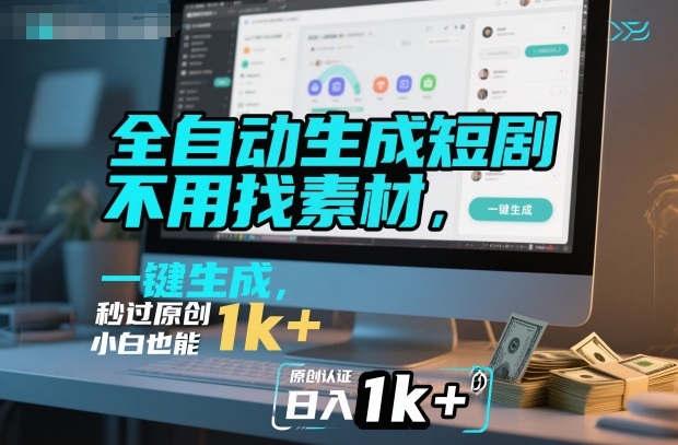 全自动生成短剧，不用找素材，不用剪辑，一键生成，秒过原创，小白也能轻松日入1k+【揭秘】-HEIXXXMI