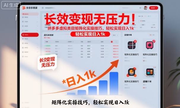 长效变现无压力！拼多多虚拟类目矩阵化实操技巧，轻松实现日入1k【揭秘】-HEIXXXMI