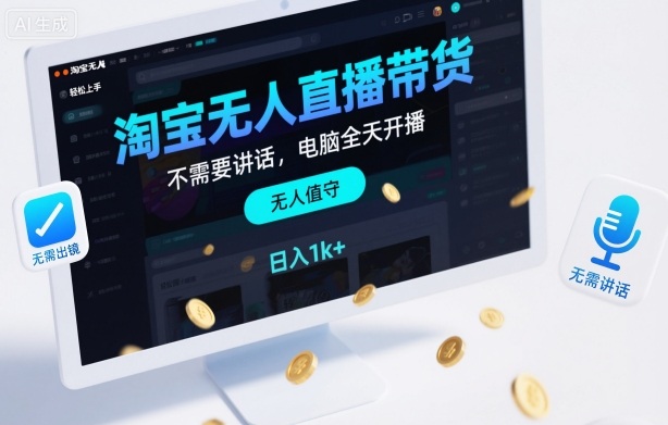 淘宝无人直播带货，不需要出镜，不需要讲话，电脑全天开播，轻松上手，日入1k+【揭秘】-HEIXXXMI